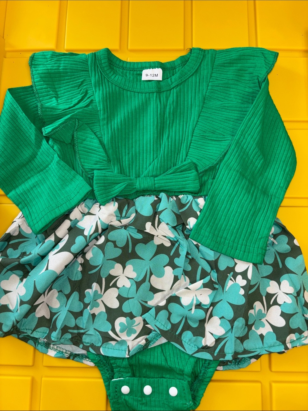 Green Floral Bow Baby Dress & Bodysuit - Unbranded